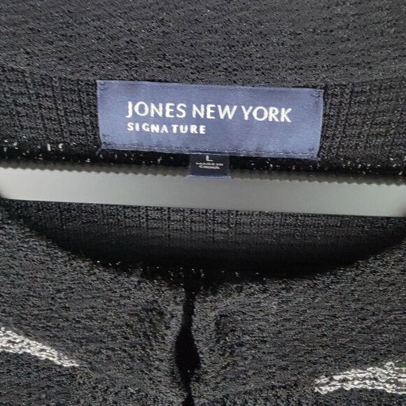 Jones New York Signature Cardigan Womens Large Black Silver Metallic Stripes - Picture 2 of 16